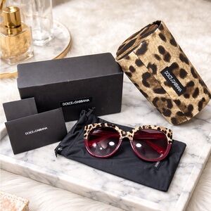 Dolce & Gabbana Leopard Print and Red Cat-Eye Sunglasses